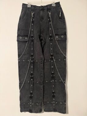 Hot Topic Acid Wash Grey Grommet Strap Side Chain Carpenter Pants